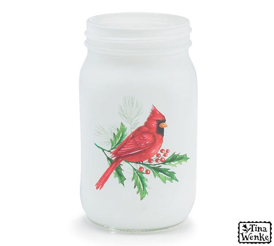Vase/Candle Holder Mason Jar Frosted Cardinal (Quart)