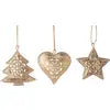 Gold Metal Star/Heart/Tree Christmas Ornament-Set of 3